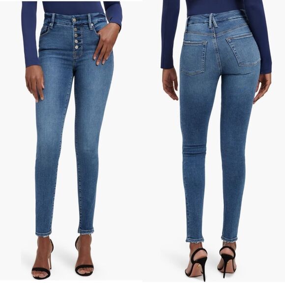 Good American Good Legs Exposed Button‎ High Waist Skinny Jeans, Size 4, NWT - Picture 1 of 6